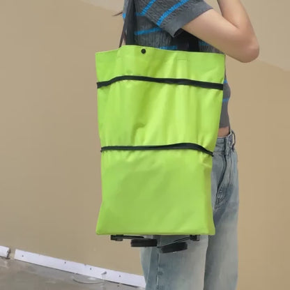 Foldable Light Weight Polyester Shopping Trolley Bag for Vegetables, Grocery, Travel Dual Wheel Waterproof Trolley Bag (Multicolor)