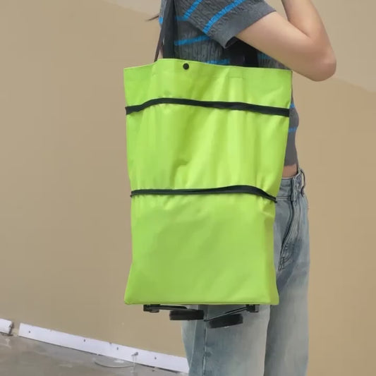 Foldable Light Weight Polyester Shopping Trolley Bag for Vegetables, Grocery, Travel Dual Wheel Waterproof Trolley Bag (Multicolor)