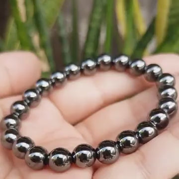 Natural Round Beads Magnetic Hematite Crystal Stone 8mm Bracelet (Pack of 2)